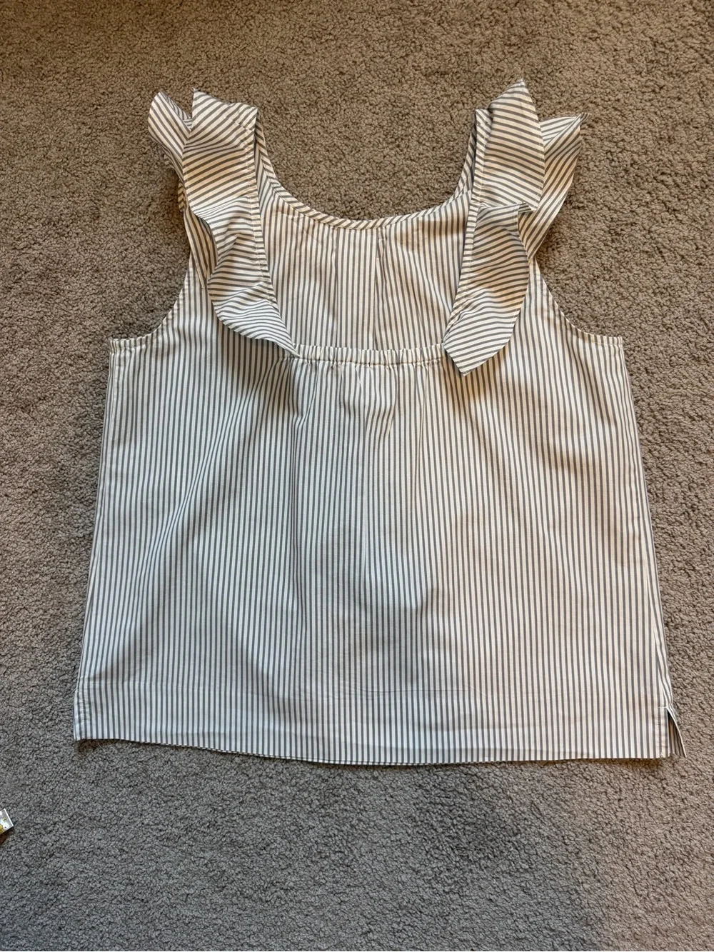 J. Crew Sleeveless Ruffle Yoke Striped Blouse - Gray & White